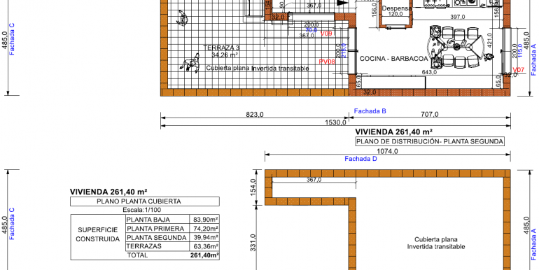 4, planta segunda y cubierta vvda 261,40