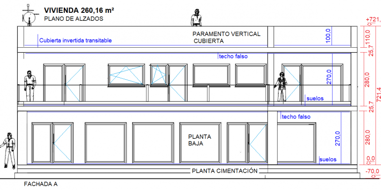 Vivienda 260,16 m2, plano ALZADOS constructores de casas