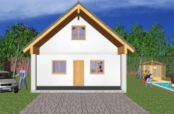 Casa prefabricada de madera y cemento con dos dormitorios y buhardilla