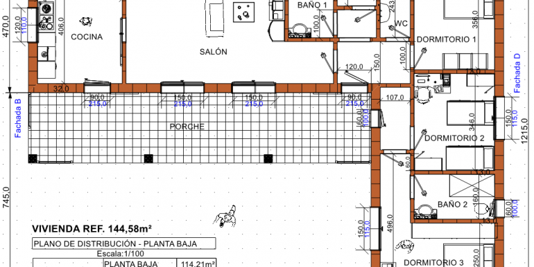 plano planta baja Vivienda 144,58 m²