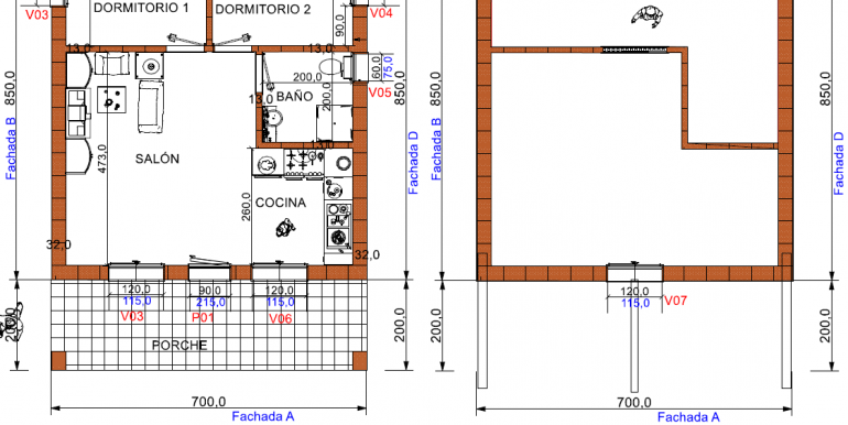 planos Casa prefabricada 73,50 m2 con buhardilla