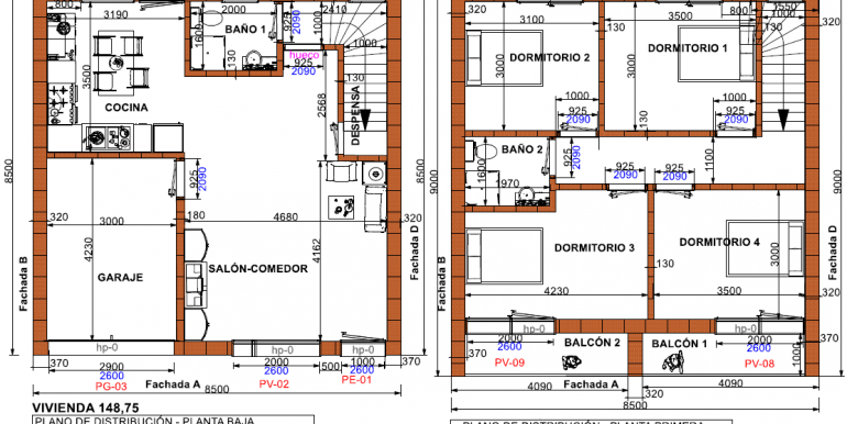 planos casa entre medianeras prefabricada 148,75m2