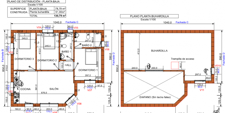 planta baja + BUHARDILLA casa prefabricada 130,79,