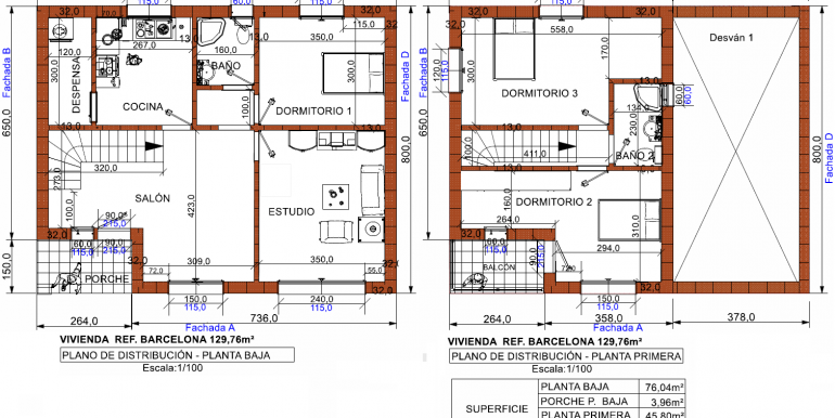 planta baja y primera Vivienda 129 76 m²